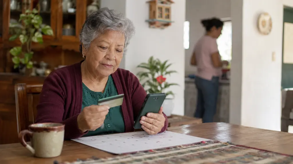 Persona adulta mayor consultando una fecha de pago desde su celular