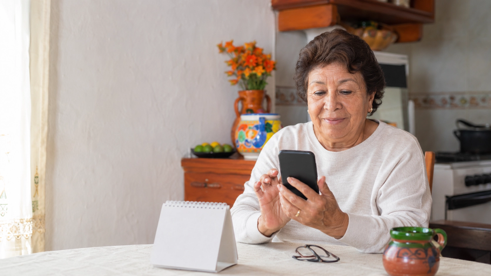 Mujer adulta mayor revisando su depósito Bienestar desde el celular
